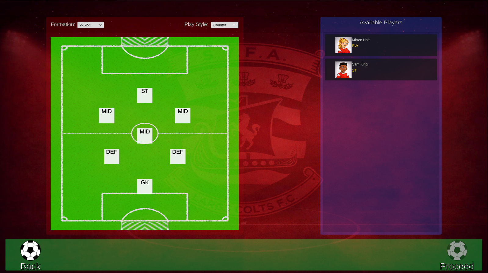 FM Sim squad selection system